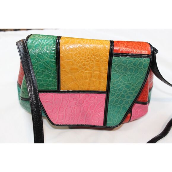 Vintage 1990s SHARIF Color Block Leather Purse - Made in USA - Retro Designer - Picture 2 of 13